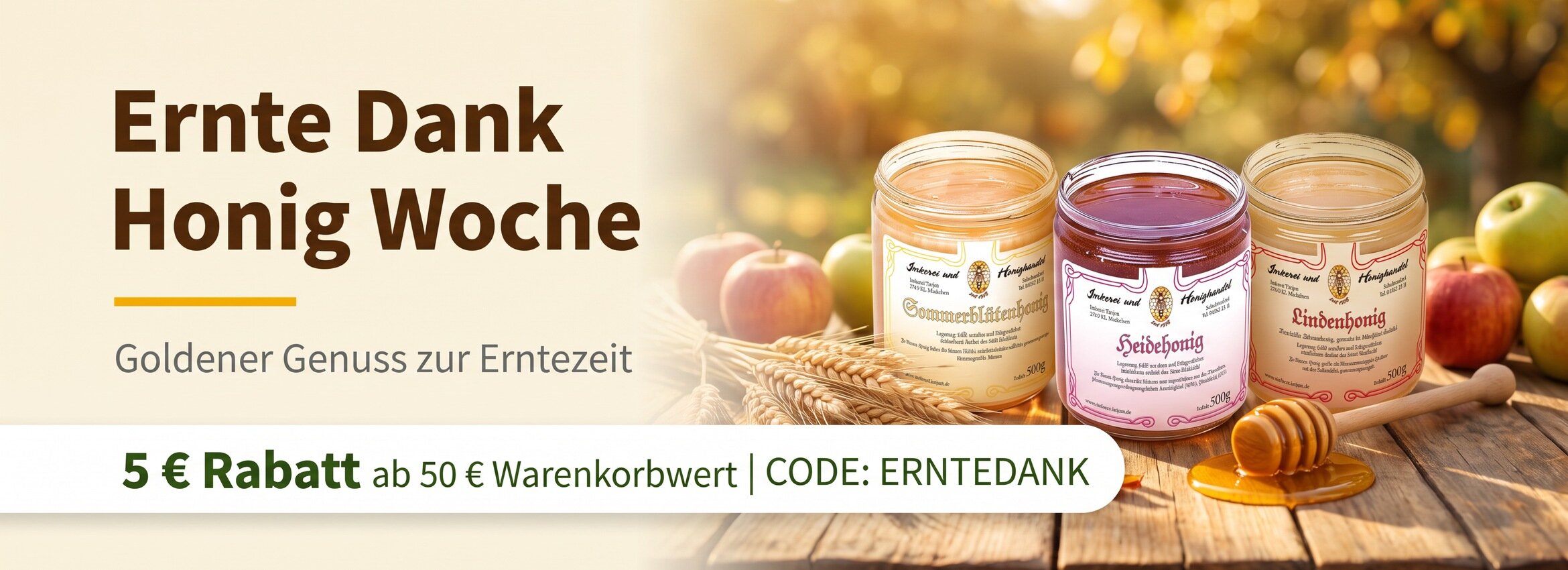 Erntedank Gutschein ab 50€ Warenkorb 5€ Rabatt mit CODE: ERNTEDANK